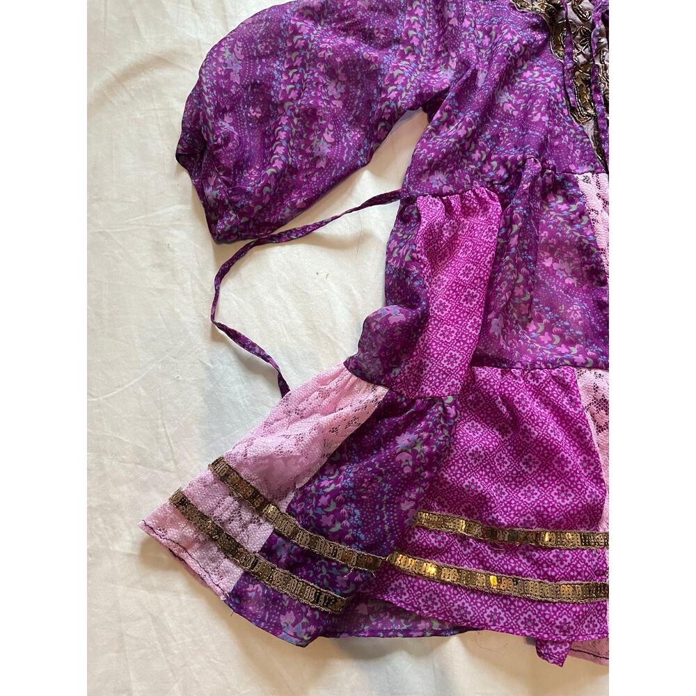 Free People Gossamer Wings Purple Patchwork Beaded Lace Boho Tunic Dress M/L - Picture 2 of 9